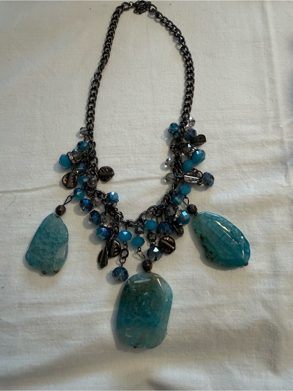 Blue Statement Gemstone Cluster Necklace - Women's Fashion Jewelry
